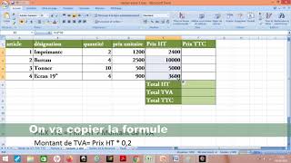 4  ُExcel Pas A Pas facture HT TVA TTC [upl. by Ebeohp]