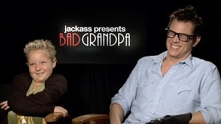 Exclusive Interview With Bad Grandpa Stars Johnny Knoxville and Jackson Nicoll [upl. by Nwahsyar981]