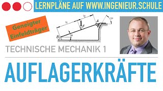 Auflagerkräfte berechnen – Technische Mechanik 1 geneigter Einfeldträger [upl. by Ladnik]