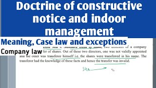 Doctrine of constructive notice and indoor management  Exceptions of indoor management Company law [upl. by Putscher]