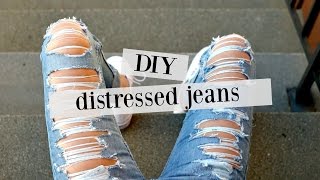 DIY how to distress jeans  sewamptell [upl. by Botnick407]