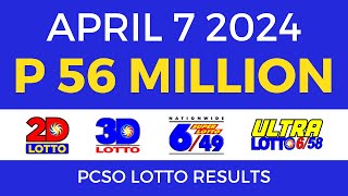 Lotto Result April 7 2024 9pm PCSO [upl. by Anirbak639]