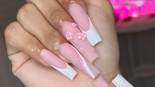 Acrylic Nails  Pink Nail Art Tutorial [upl. by Jacinda]