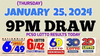 Lotto Result Today 9pm draw January 25 2024 649 642 6D Swertres Ez2 PCSOlotto [upl. by Yaf]