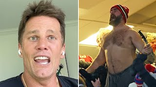 Tom Brady REACTS to Jason Kelce Ripping His Shirt Off amp Jumping Into Crowd at Chiefs v Bills Game [upl. by Nytsirc114]