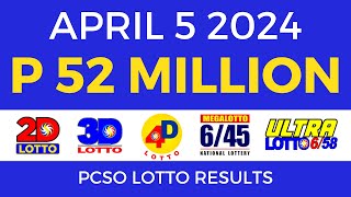 Lotto Result April 5 2024 9pm PCSO [upl. by Allesiram]