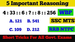 5 Important Reasoning For RRB NTPC WBP KP SSC MTS SSC GD  Reasoning Solve Short Tricks [upl. by Bria]