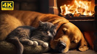 The Purring Cat and a Crackling Fireplace for Relax 4K 🔥 Purr Sounds for Deep Sleep and NO Insomnia [upl. by Aicinad585]