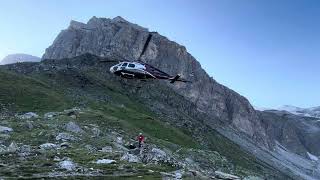 MUST SEE  Closeup of Swiss heli landing and departing Turtmannhütte  2519m Bishorn Glaciers [upl. by Benil354]