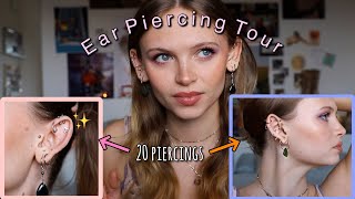 20 EAR PIERCINGS  Ear tour  rating pain amp healing process  Sara Carstens [upl. by Wardle381]