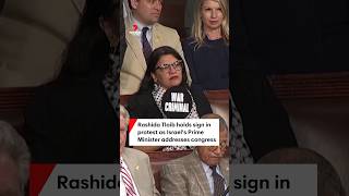 Rawhide Tlaib holds sign in protest as Israel’s Prime Minister addresses congress [upl. by Purdum887]