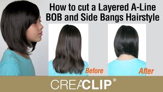 How to Cut a Layered ALine BOB and SideBangs Hairstyle [upl. by Dnomaj]