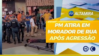 Após ser agredido com pedrada na cabeça PM atira em morador de rua em Altamira PA  SBT Altamira [upl. by Dory]