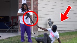 Reaching In My Bag Prank In Front Of GANGSTERS IN THE HOOD GONE EXTREMELY WRONG [upl. by Maker]