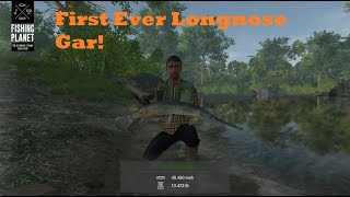 I Caught My First Trophy Longnose Gar Neherrin RiverFishing Planet [upl. by Ainsley]