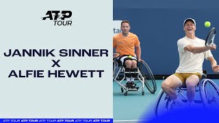 Two Legends Meet Jannik Sinner plays wheelchair tennis with Alfie Hewett 🎾 [upl. by Akered]