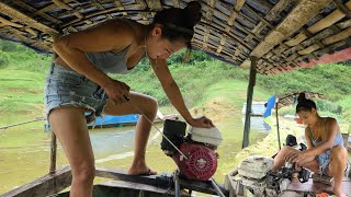 Genius repair skills Girl repairs the engine of a small boat with high water displacement [upl. by Gotthard137]