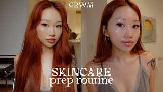 GRWM  glowy skincare prep routine for flawless makeup [upl. by Gerstein]