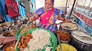 Hard Working Sai Kumari Lady Selling Roadside Food Hyderabad  Unlimited Rice Serve  Indian Food [upl. by Marquez]