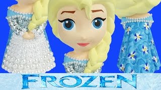 FROZEN ELSA DRESS Paint Your Own Doll Princess Costume Design Glitter Pearls HowTo Toys [upl. by Baseler]