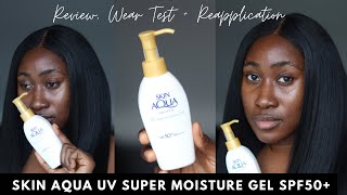 Skin Aqua UV Super Moisture Gel SPF50 Review on Dark Skin  TamunoAbbey [upl. by Harmonie]