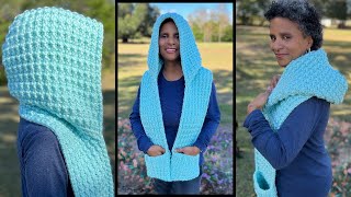 LoOM Knit Hooded Scarf with Pockets any loom 35 Pegs  Step by Step  Broken Rib Stitch Loomahat [upl. by Draner]