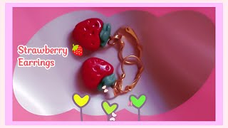 Clay Strawberry Earrings 🍓 DIY Earrings  Making earrings with clay [upl. by Elia395]