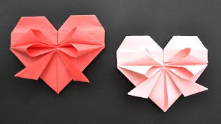 Cute Paper HEART WITH BOW  Easy Origami Tutorial DIY [upl. by Ramiah461]