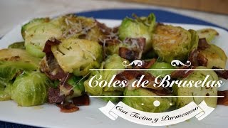 Coles de Bruselas con Tocino y Queso Parmesano  Mi Cocina Rápida [upl. by Yuk]