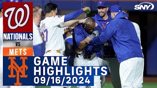 Mets vs Nationals 9162024  NY Mets Highlights  SNY [upl. by Namref]