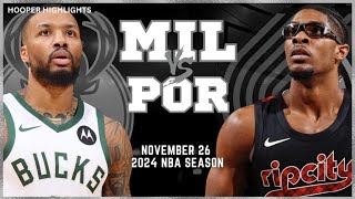 Milwaukee Bucks vs Portland Trail Blazers Full Game Highlights  Nov 26  2024 NBA Season [upl. by Nivart]