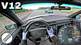 1993 MercedesBenz W124 SG65 V12 TOP SPEED DRIVE ON GERMAN AUTOBAHN 🏎 [upl. by Yllod]