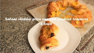 Salami cheddar pizza ring with sundried tomatoes amp basil recipe [upl. by Kress]