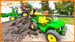 Hauling dirt and finding toy with kids backhoe digger and construction truck Educational  Kid Crew [upl. by Sara-Ann]