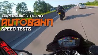 Autobahn Speed Tests  Superduke Vs Tuono Tour EP06 [upl. by Ecyned]