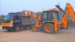 JCB 3DX Machine Loading Stone Chips in Tata Ultra  Heavy Vehicles [upl. by Kcim]