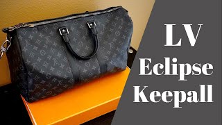 Louis Vuitton ECLIPSE Keepall Bandouliere Review  Unboxing  Try On 45 Monogram  Virgil Abloh [upl. by Ailegna689]