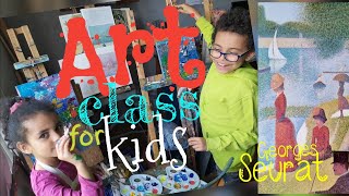 Art class for kids Pointillism How to paint landscape using dotsart history and painting lessons [upl. by Sierra]