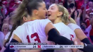 Nebraska Husker Volleyball wins Set One vs Arkansas Razorbacks NCAA Tournament 12823 Elite Eight [upl. by Aniret821]