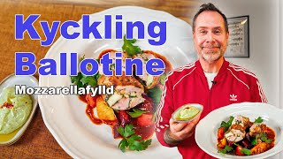 Mozzarellafyllt kycklinglår med rostade grönsaker och persljemajonnäs ”Kyckling Ballotine” [upl. by Poland]