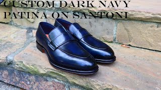 A Custom Dark Navy Patina on Santoni Loafers [upl. by Nesiaj]