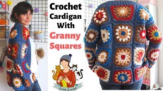 How To Crochet A Cardigan With Granny Squares  Easy Jacket [upl. by Gahl]