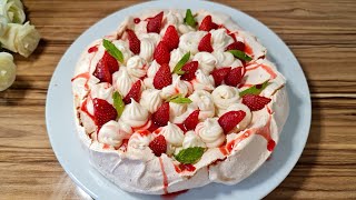 ÇİLEK MEVSİMİNDEYKEN BU PASTAYI MUTLAKA YAPIN👌😋😋😋 PAVLOVA PASTA NASIL YAPILIR keşfet pavlova [upl. by Aisatsan465]