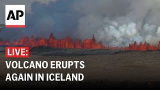 LIVE Iceland volcano erupts again on Reykjanes Peninsula [upl. by Joeann]