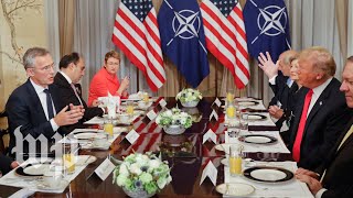 Trump and Stoltenberg get into tense exchange at NATO summit [upl. by Conyers]