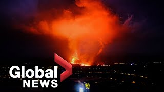 La Palma volcano Video captures collapse of volcanic cone ash shuts down airport [upl. by Vivie]