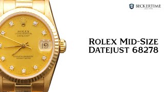 Mid Size Rolex 18K Yellow Gold Datejust Watch Champagne Diamond Dial 68278 [upl. by Iclek461]