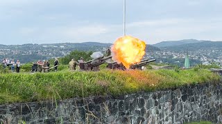 Trondheim Norway  Cannons Firing at the Kristiansten Fortress 2022 [upl. by Rehteh]