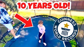 INSANE 10 YEAR OLD SETS WORLD RECORD FLIPS ON TRAMPOLINE Soloflow amp Nidal Wonder [upl. by Fauman]