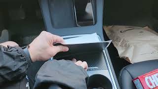 Tesla Center console panel door and cup holder wrap install  took 15 mins  April 14 2024 [upl. by Delanty]